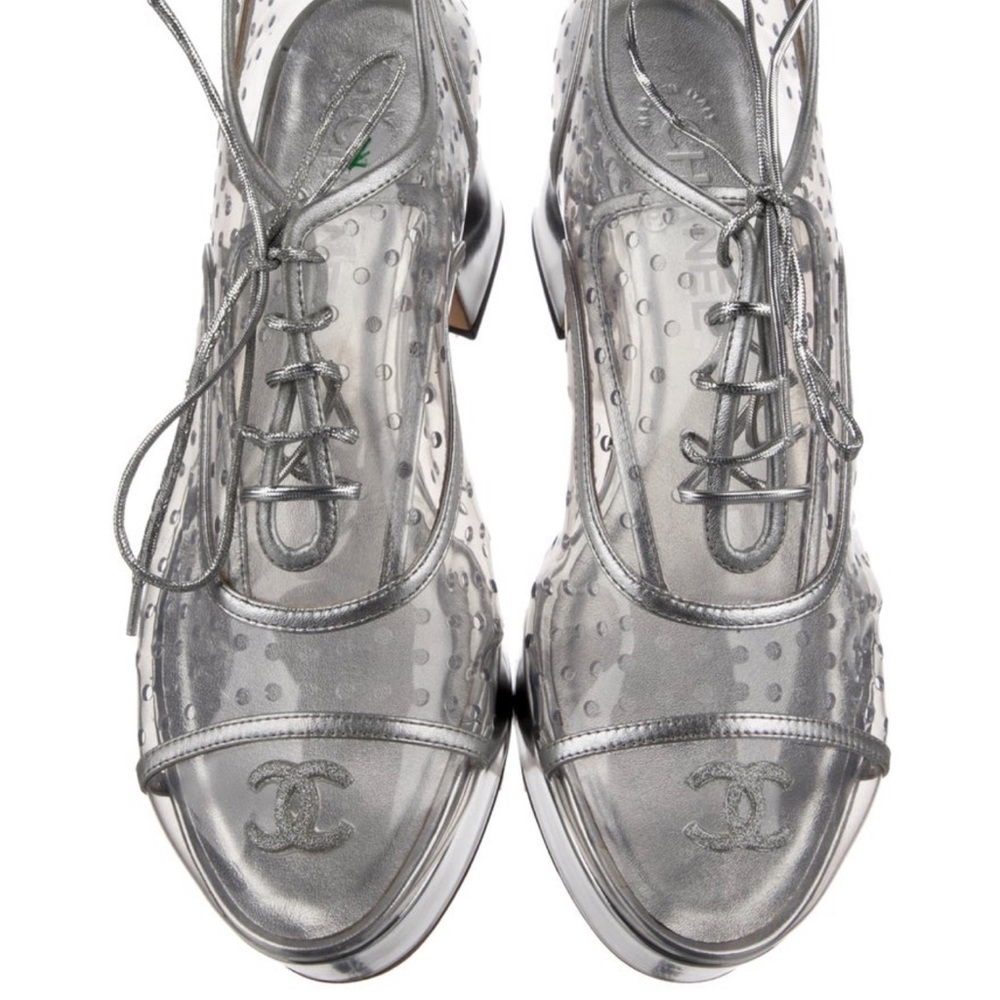 Chanel silver lace up shoes